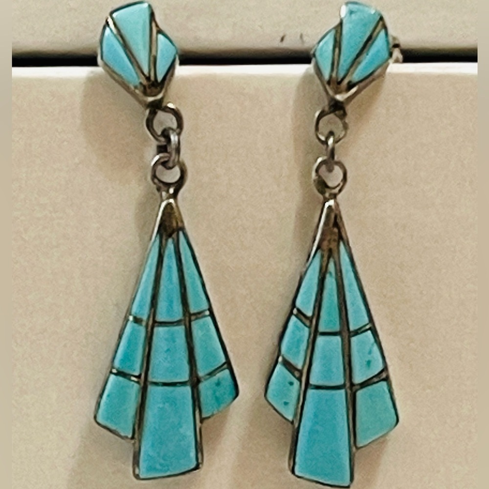 VRG Native American Zuni Sterling Turquoise Slipping Beauty Earrings